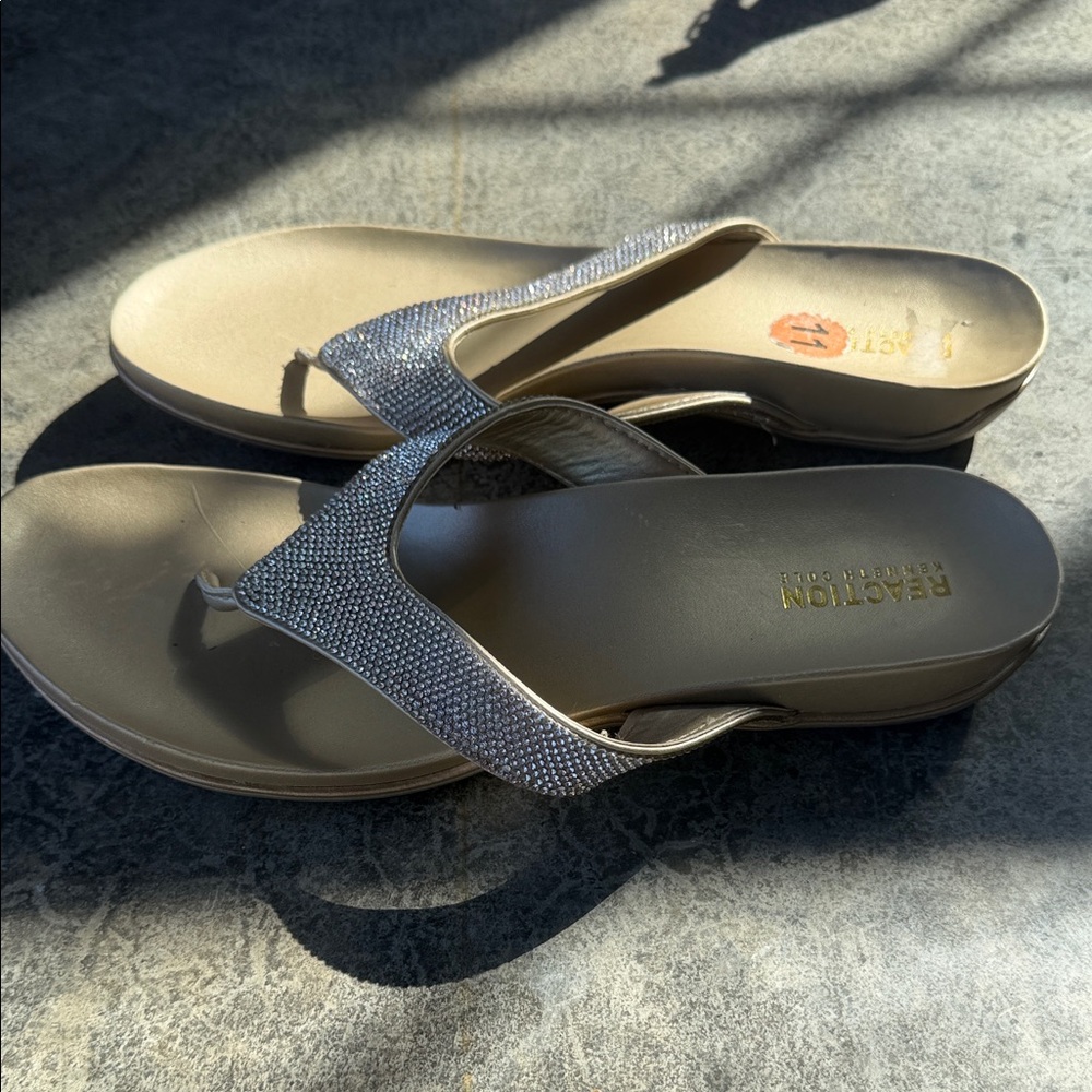 Reaction Kenneth Cole Metallic Gold Rhinestone Thong Sandals